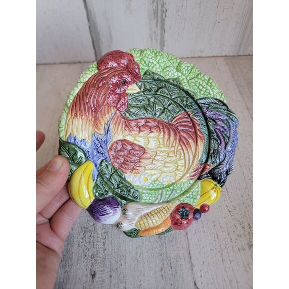 Fitz Floyd classic rooster fruit vegetable plate xmas decor - Picture 2 of 5